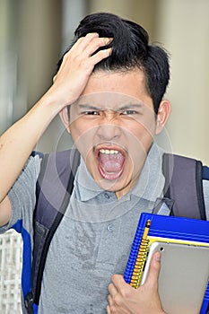 College Diverse Student Under Stress With Notebooks