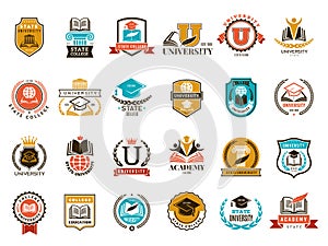 College emblem. School or university identity symbols badges and logo vector collection photo