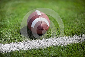 College football at goal with defocused background