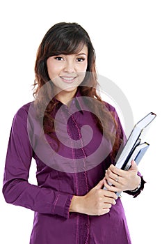 College girl on white background