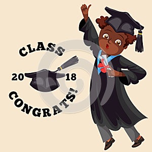 College graduation flat colorful poster with inscription class 2018 congrats vector illustration