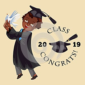 College graduation flat colorful poster with inscription class 2018 congrats vector illustration.