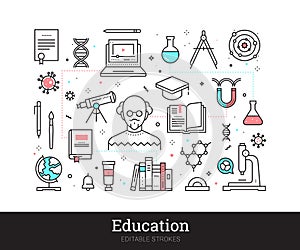 College, School, University Education Linear Vector Illustration Isolated On White Background