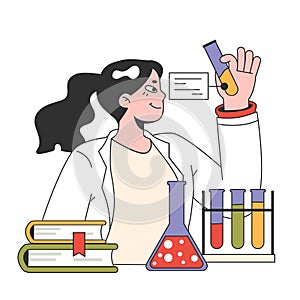 College science lab. Female chemical student making a research, studying