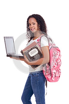 College student African American woman and laptop