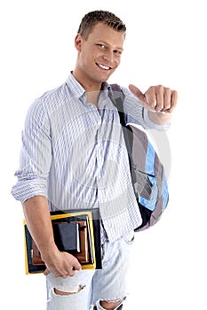 College student with books and backpack