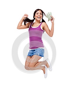 College student Hispanic teen with womey jumping
