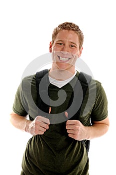 College Student With Huge Smile Holding Bookbag photo