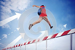 College student jumping through obstacles line photo