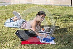College Student Studying Outside