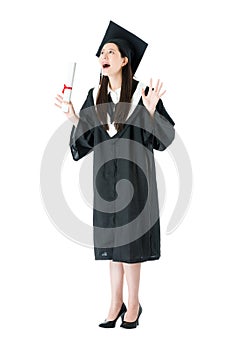 College student woman wearing graduation clothing