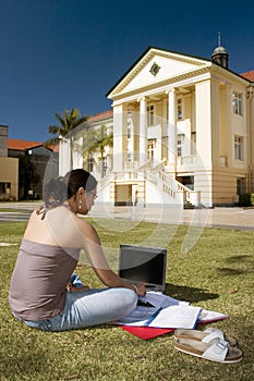 College Student working outside