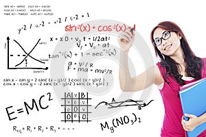 College student write math formula