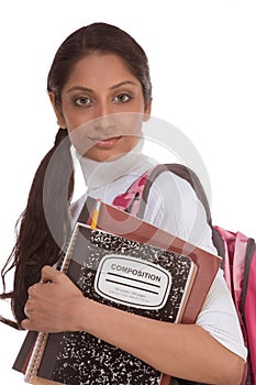 College student young Indian woman with backpack