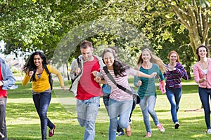 College students running in the park