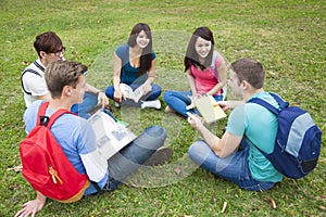 College students studying and discuss together in campus