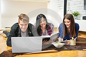 College students studying together at home.