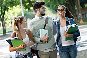 College students studying on university campus outdoor