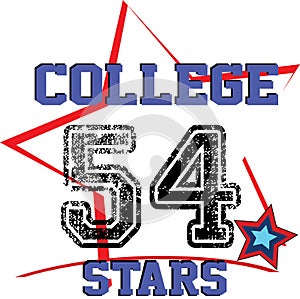 College text 54 number stars team