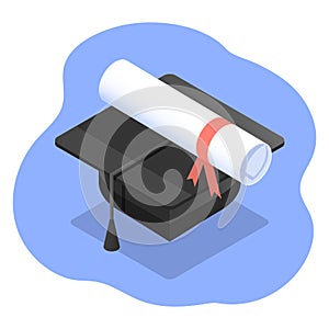 College or univercity graduation hat isometric illustration