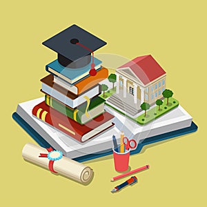 College university education graduation flat 3d web isometric