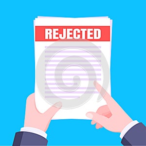 College or university reject letter with hands hold paper sheets document email.