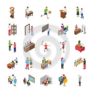 College and University Students Flat Icons Set