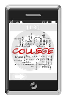 College Word Cloud Concept on Touchscreen Phone