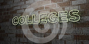 COLLEGES - Glowing Neon Sign on stonework wall - 3D rendered royalty free stock illustration