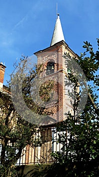 Collegiata ancient church. Bell Tower. Medioeval village. Castiglione Olona Italy