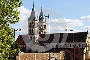 Collegiate Church of Notre-Dame and River Seine in Melun. Melun is a commune in the Seine-et-Marne department in Ile-de photo