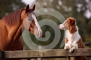 Collie dog horse day. Generate Ai