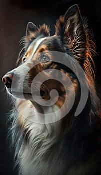 Collie Portrait Dog On Dark Background - Generative AI