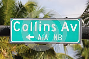 Collins Av green street sign at Miami beach Florida USA