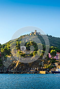 Collioure city and harbor and morning lights in France