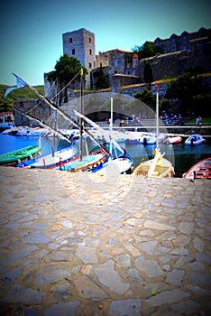 collioure, Colliure, small french village with a fortress in a sunny day of summer.