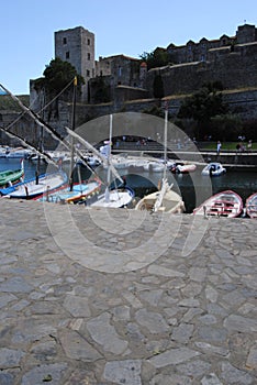 collioure, Colliure, small french village with a fortress in a sunny day of summer.