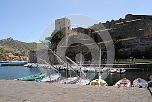 collioure, Colliure, small french village with a fortress in a sunny day of summer.