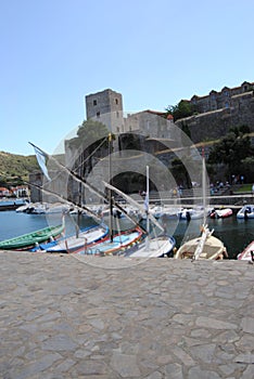 collioure, Colliure, small french village with a fortress in a sunny day of summer.