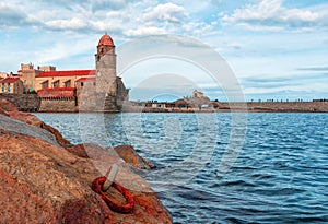 Collioure, France. Collioure`s church, Notre Dame des Anges and