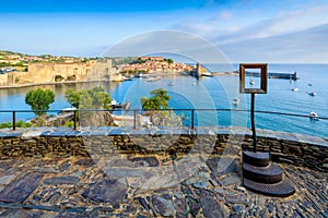 Collioure harbor and city seen from La Glorieta viewpoint in France