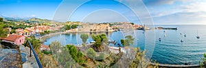 Collioure harbor and city seen from La Glorieta viewpoint in France