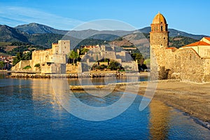 Collioure town, France, Royal palace and Church