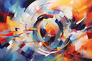 collision of abstract shapes and vivid colors, creating a visually stimulating and energetic abstract composition