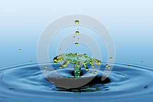 Collision effect of two green falling water drops - splatter