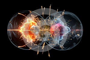 Collision of two atoms illustration. Generative AI