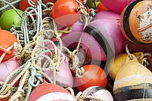 Colllection of color buoys and ropes