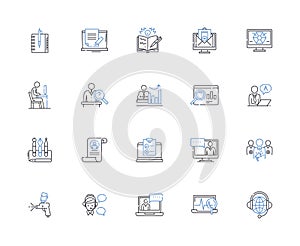 Colloquium line icons collection. Symposium, Conference, Discussion, Convocation, Assembly, Gathering, Meeting vector