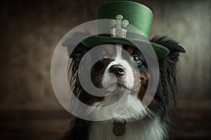 St. Patrick's Day. A dog in a green hat