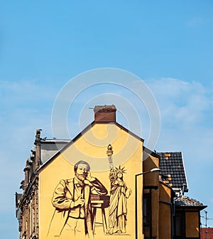 Colmar in Alsace, France. Murals by Auguste Bartholdi, a native of the city of the canals, creator of the Statue of Liberty